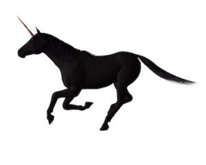 Black unicorn showing its magical horn and speed. 