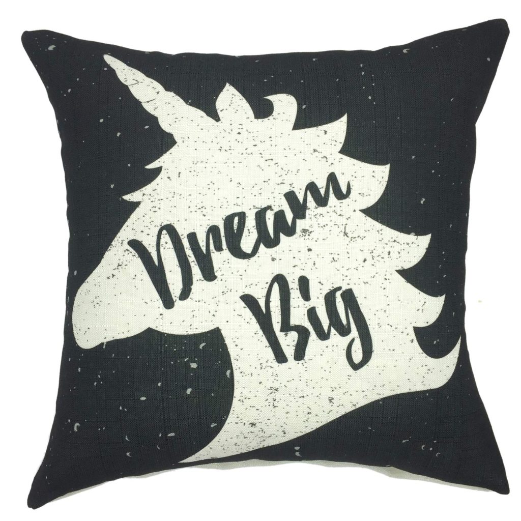 Unicorn pillow with a message "dream big" is for the real dreamers. 