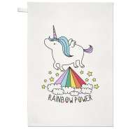 Rainbow unicorn power tea towel