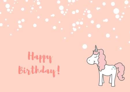 Pastel pink "Happy Birthday" card with a unicorn on it
