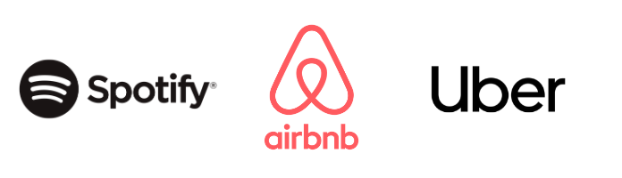 A logos of a few 1st unicorns: Spotify, Airbnb, Uber