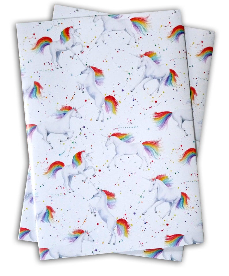 Colorful rainbow unicorn wrapping paper
