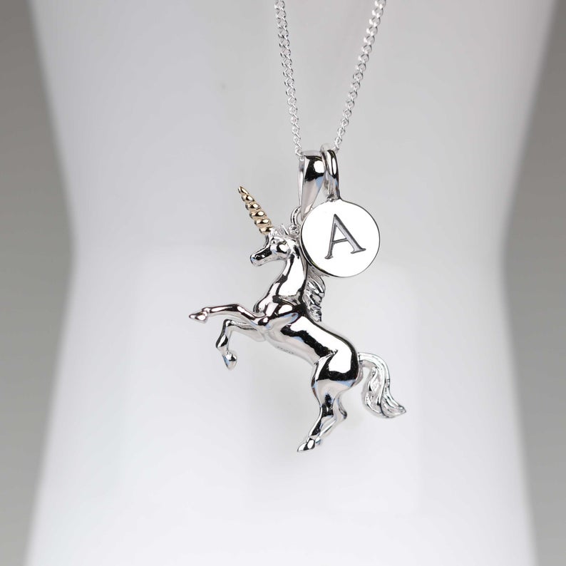 Personalized silver unicorn necklace
