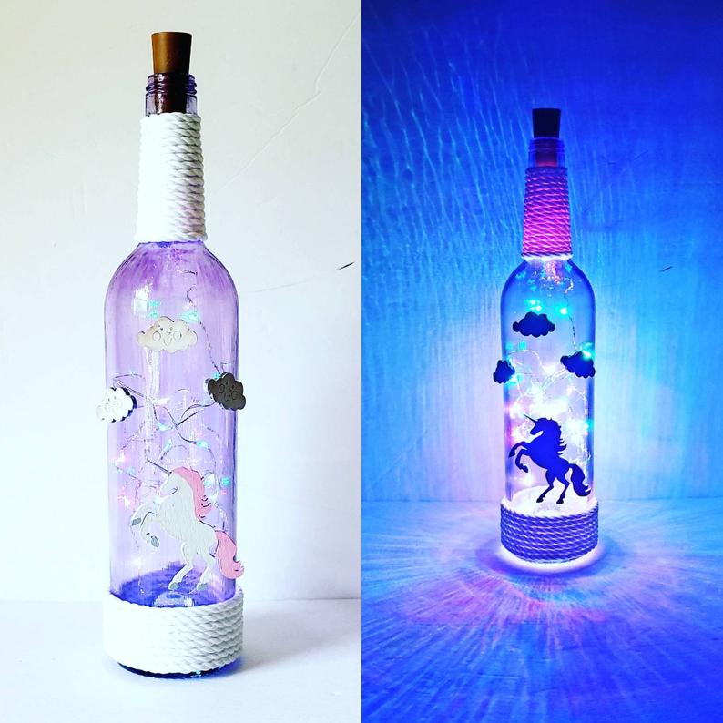 Unicorn themed magical light in wine bottle